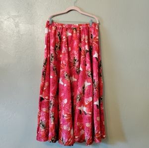 Floral Watercolor Printed Maxi Skirt with Elastic Waist Size Large